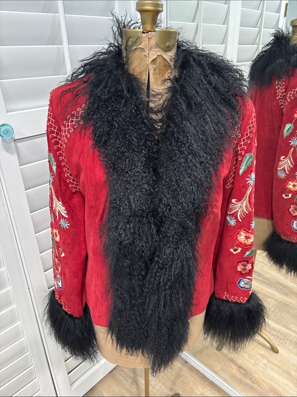 Double D Ranch Sabada De Gloria Jacket Embroidered Sleeves and Black Fur Trim